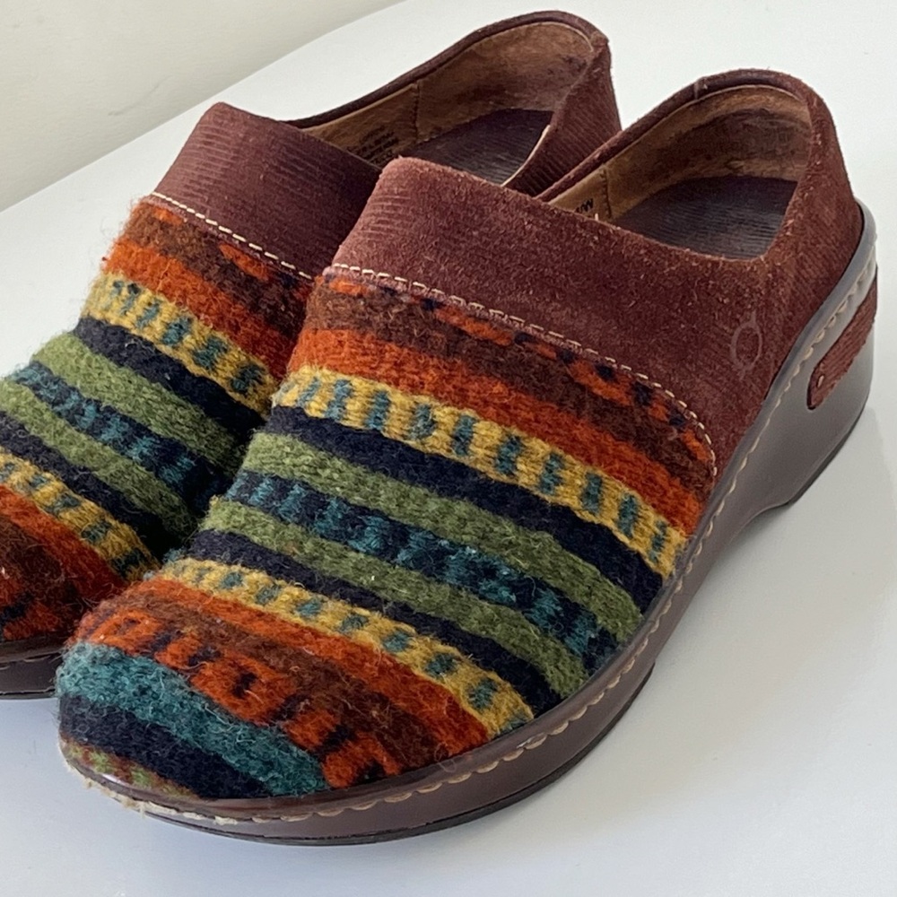 Born Kimmy Size 7 Wool Southwestern Serape Clogs Mules Shoes Brown Multicolor